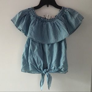 NWT Express ruffle off shoulder denim top